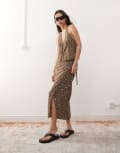 [Weekday] Weekday wrap midi skirt with mirror sequin embellishment in khaki (part of a set)-Black XS Khaki