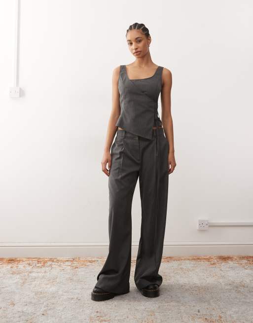 Weekday wrap top in gray pinstripes - part of a set, 2 of 4