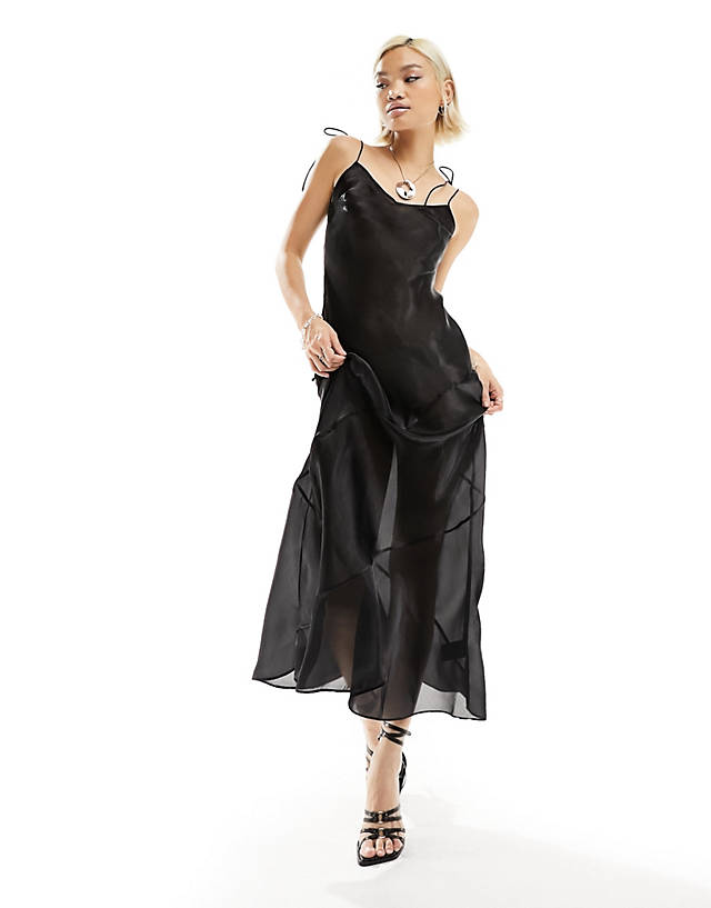 Weekday - yoko sheer maxi slip dress in black