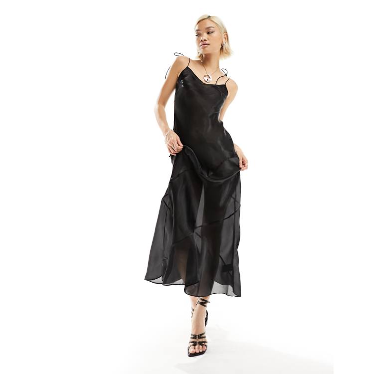 Weekday Yoko sheer maxi slip dress in black | ASOS