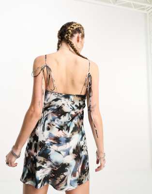 weekday yui mini slip dress with open back in swirl print