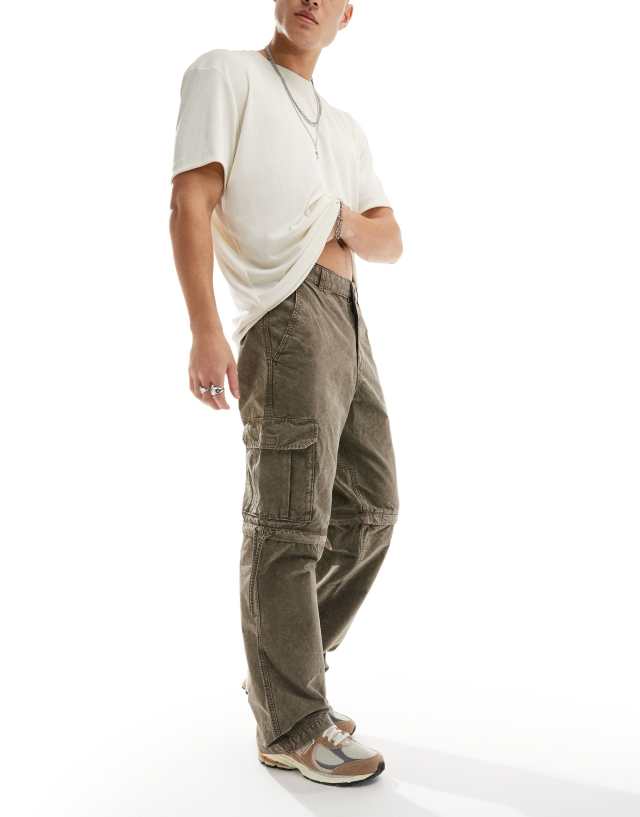 Weekday - yuni convertible zip cargo trousers in washed khaki