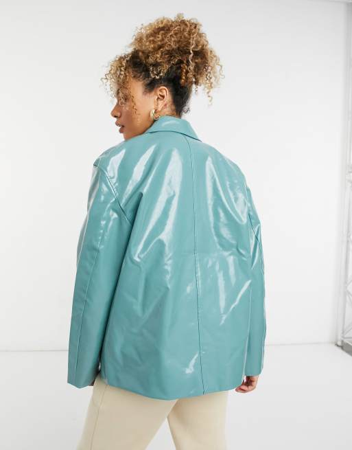 Weekday - Zana - Veste d'ensemble courte et enduite à motif pied-de-poule - Turquoise, 2 de 4