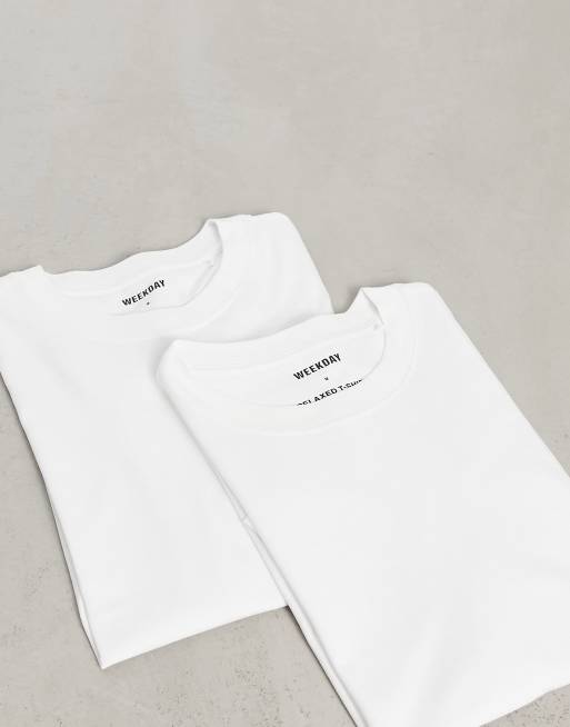 Weekday – Zestaw 2 białych T-shirtów o luźnym kroju, 2 z 4