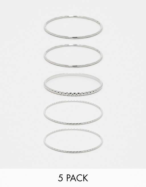 Weekday – Zestaw 5 bransoletek typu bangle w kolorze srebra