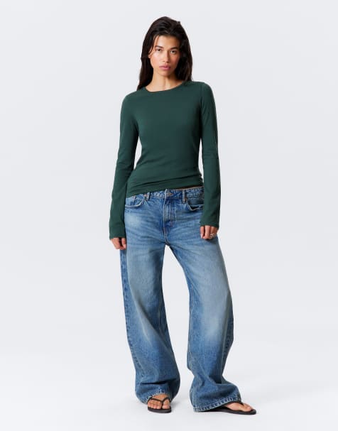 Weekday super soft long sleeve top in petrol green