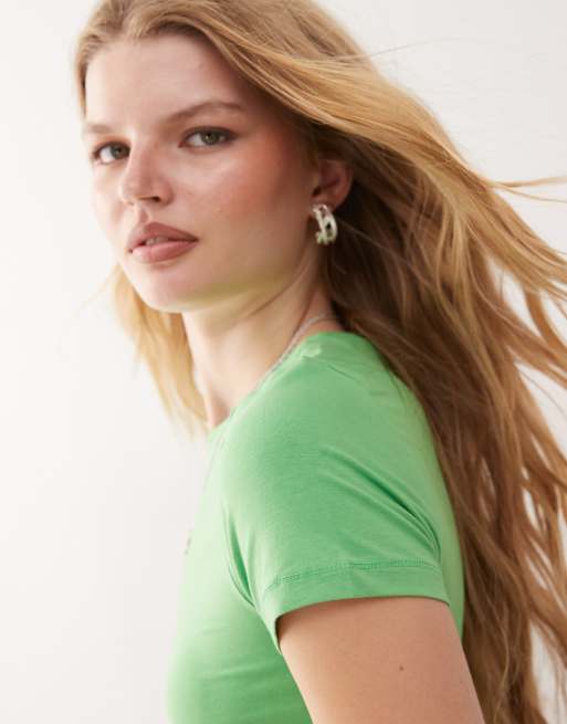 Weekday – Zielony dopasowany T-shirt, 2 z 4