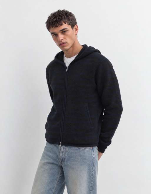 Weekday zip hoodie in brown & navy stripe, 6 of 9