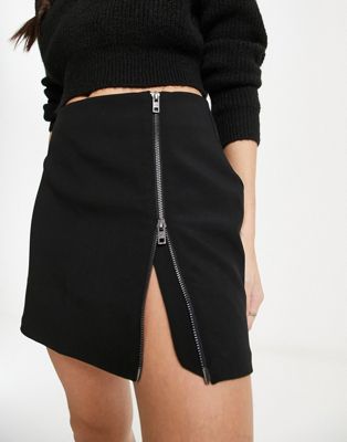 Weekday Zip mini skirt in black
