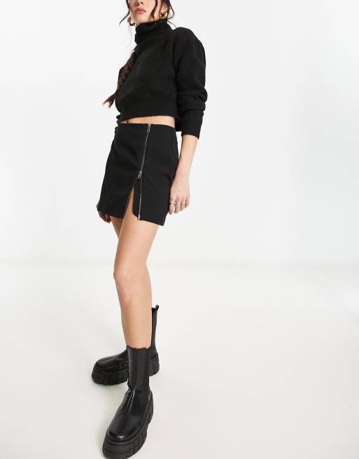 Black mini skirt outlet zipper