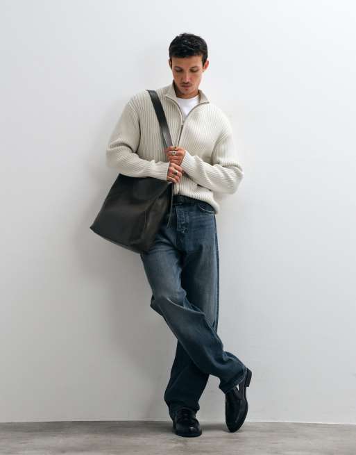 Weekday zip through rib cardigan in off-white, 4 of 5