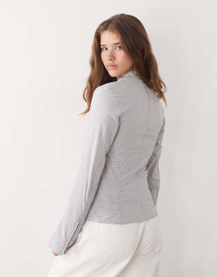 Weekday Zip Through Shirt With Flared Sleeve Detail In Neutral
