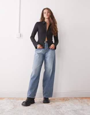 Weekday Zip Through Shirt With Flared Sleeve Detail In Black