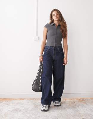 Weekday Zip Through Top With Cap Sleeves In Gray