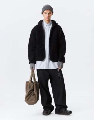 Weekday Zip Up Pile Jacket In Black