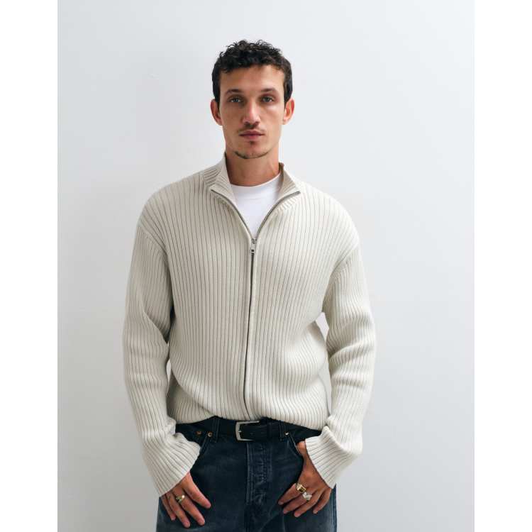 Weekday zip up rib knit cardigan in off white | ASOS