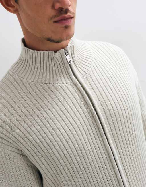 Weekday zip up rib knit cardigan in off white | ASOS