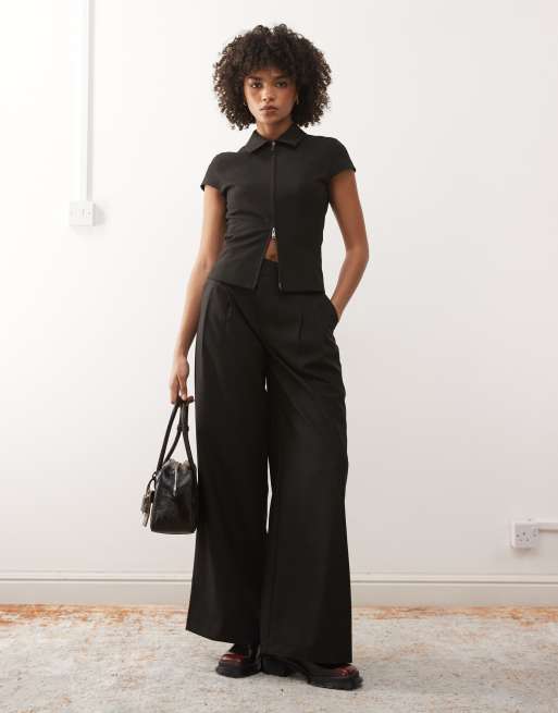 Weekday zip up top with cap sleeves in black pinstripe, 2 of 4