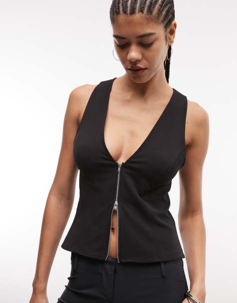 Weekday zip up woven top in black - view 1