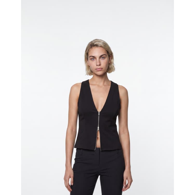 Weekday zip up woven top in black | ASOS