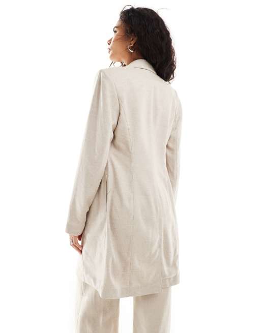 Weekday Zoe co ord linen blend longline blazer in beige
