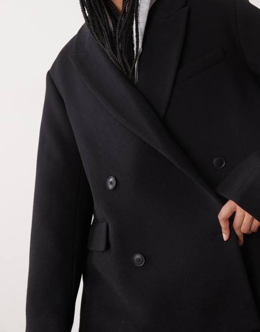 Weekday – Zweireihige Blazer-Jacke aus Wollmix in Schwarz mit Oversize-Schnitt, 4 von 4