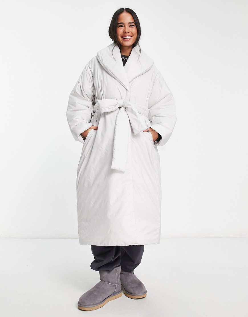 Weekday Zyan padded coat with belt detail in grey