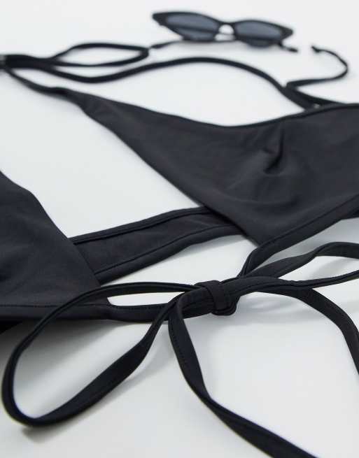 Weekday Zyme mix and match tie waist bikini top in black - BLACK, 2 of 4