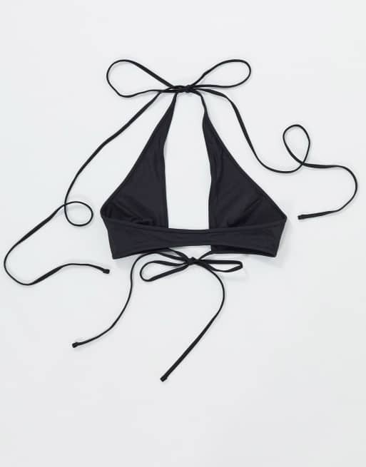 Weekday Zyme mix and match tie waist bikini top in black - BLACK, 4 of 4
