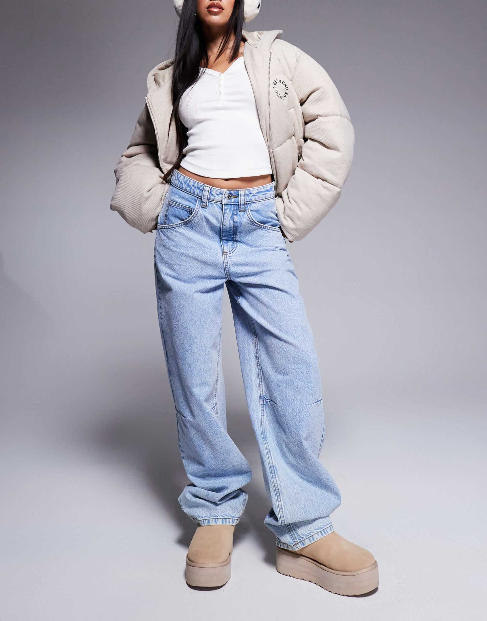 weekend collective baggy barrel fit jeans in light blue wash