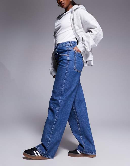 Weekend Collective baggy barrel fit jeans in mid blue wash, 3 of 5