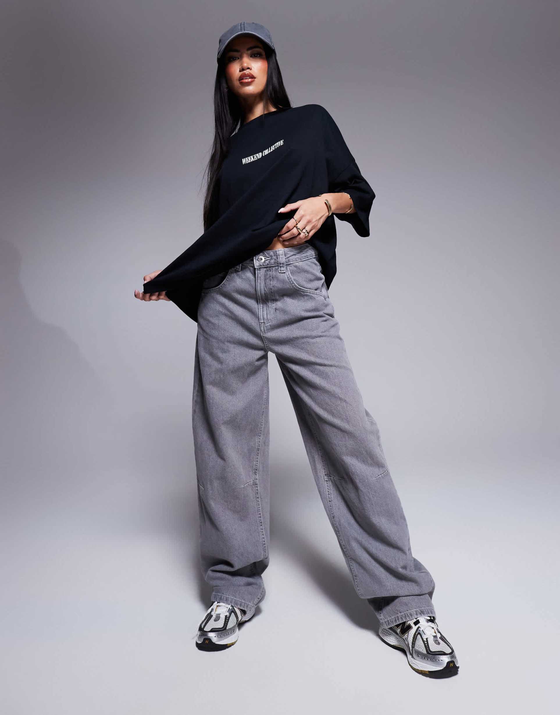 weekend collective baggy barrel fit jeans in washed gray