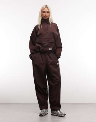 Asos Weekend Collective Weekend Collective Barrel Leg Nylon Sweatpants In Brown