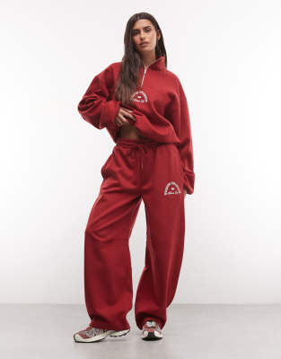 Asos Weekend Collective Weekend Collective Barrel Leg Sweatpants With Graphic In Red