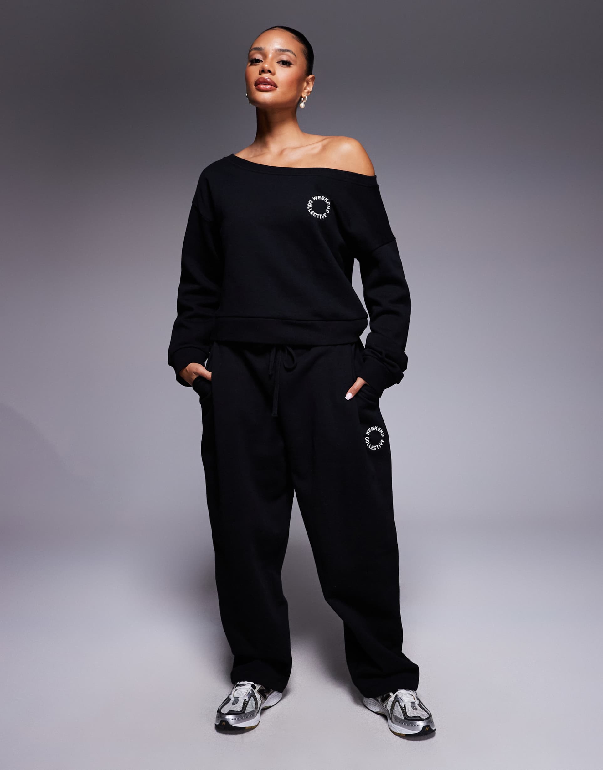 weekend collective barrel leg sweatpants with seam detailing in black - part of a set