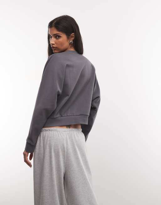 Weekend Collective batwing sweatshirt with Wishing For The Weekend graphic in charcoal, 4 of 4