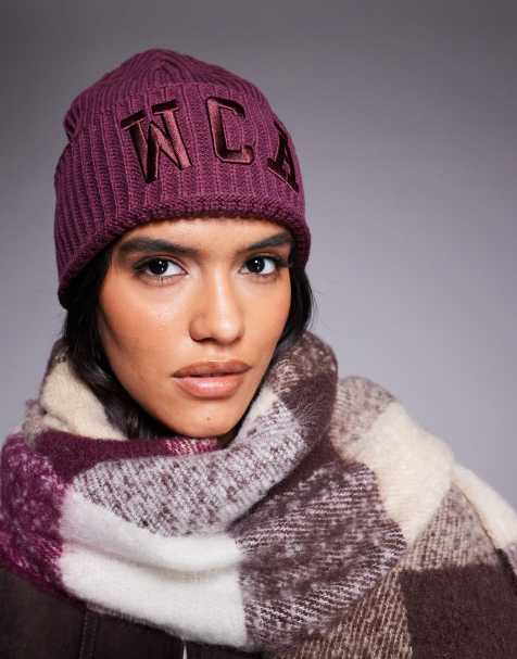 Weekend Collective beanie with varsity logo in plum - view 1