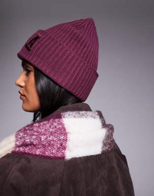 Asos Weekend Collective Weekend Collective Beanie With Varsity Logo In Purple