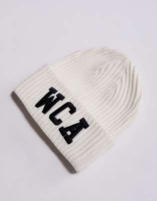 Asos Weekend Collective Weekend Collective Beanie With Varsity Logo In Burgundy