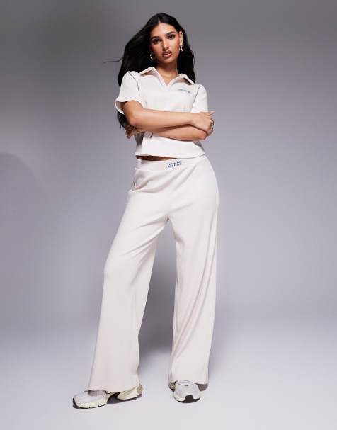 Weekend Collective co-ord ribbed wide leg trouser in white