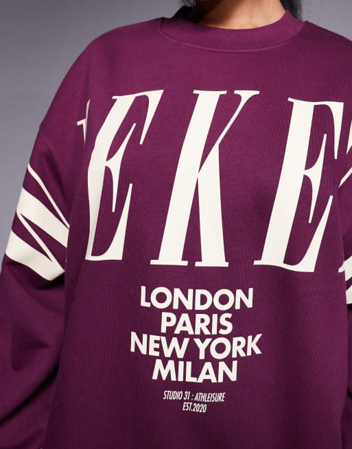 Weekend Collective - Blommefarvet oversized sweatshirt med stablet logo, 4 af 4