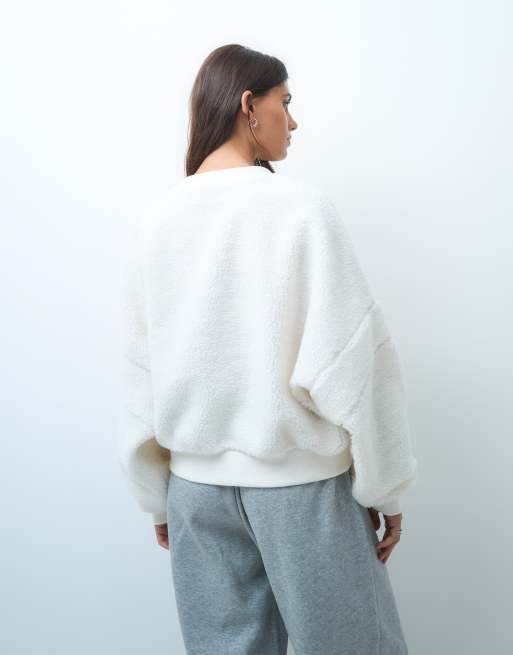 Weekend Collective borg batwing sweatshirt with WCA graphic in cream, 3 of 4