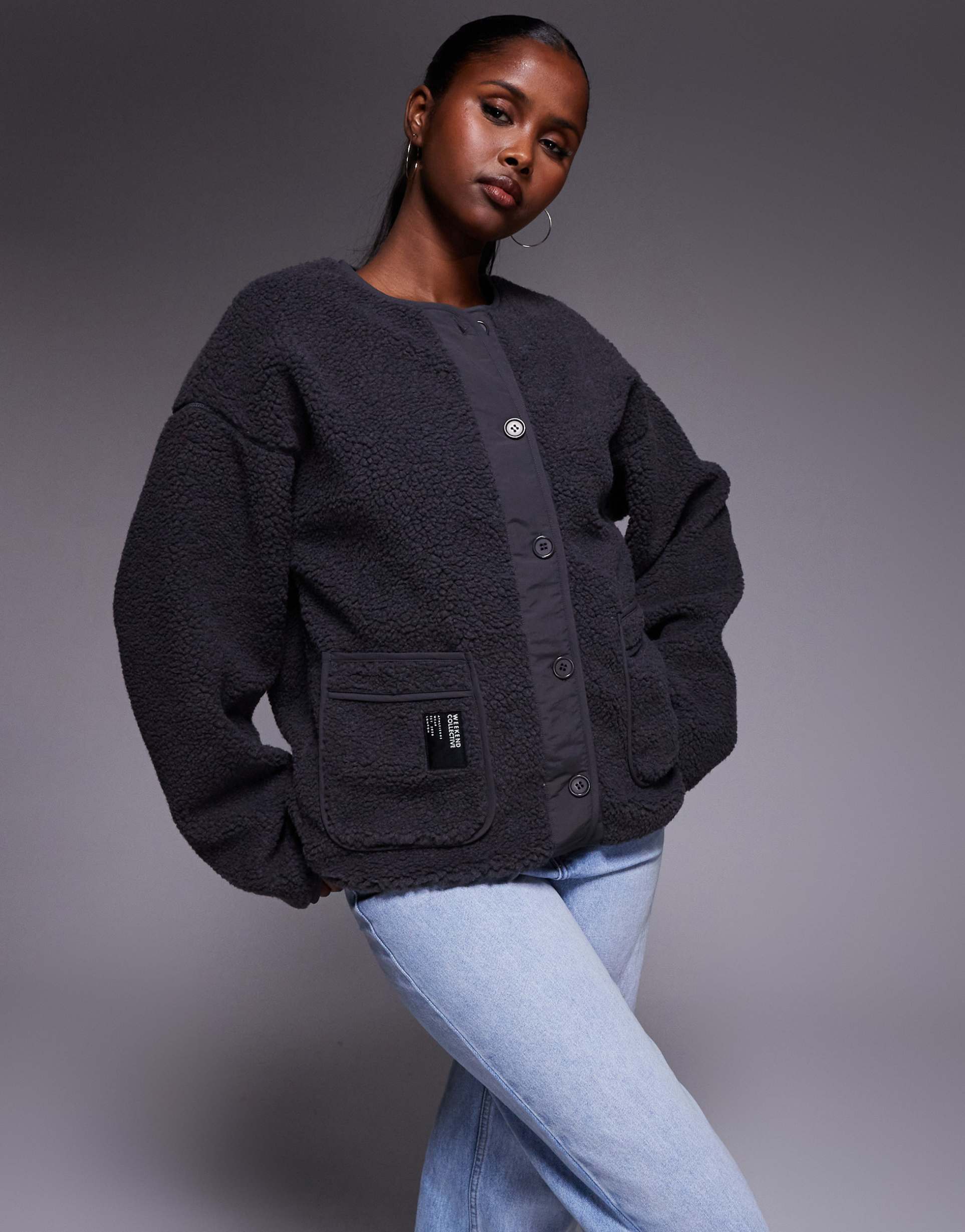 weekend collective borg cardigan in charcoal
