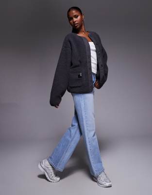 Asos Weekend Collective Weekend Collective Borg Cardigan In Gray