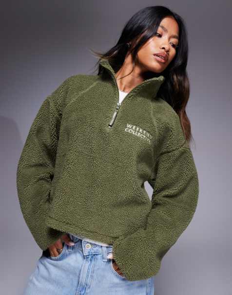 Weekend Collective borg cropped fleece in khaki - view 1