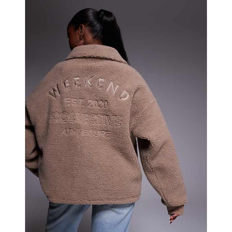 Weekend Collective borg half zip fleece with embroidered back