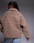 [ASOS Weekend Collective] Weekend Collective borg half zip fleece with embroidered back detail in brown L BROWN