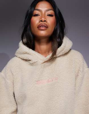 Asos Weekend Collective Weekend Collective Borg Icon Hoodie With Embroidered Stacked Back Logo In White