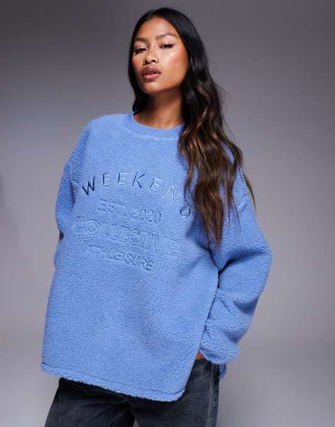 Weekend collective borg sweatshirt with embroidered graphic in dusky blue - view 1