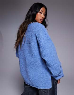 Asos Weekend Collective Weekend Collective Borg Sweatshirt With Embroidered Graphic In Blue